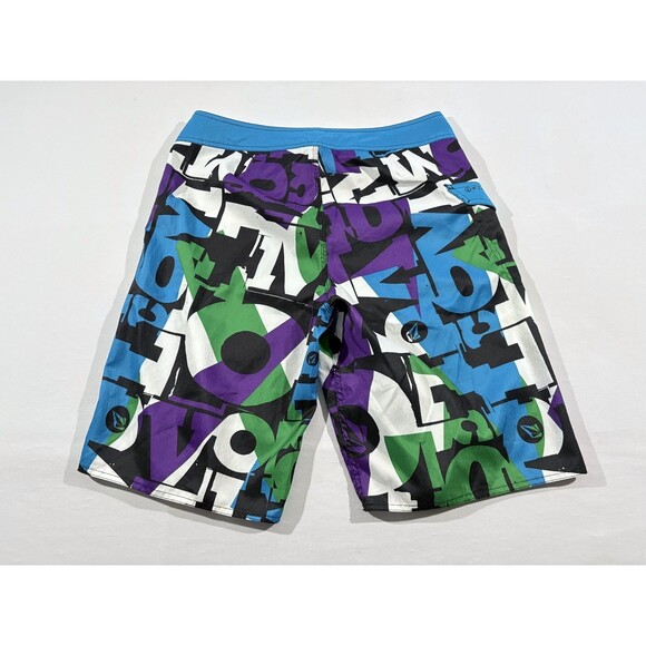 Volcom Board Shorts Men Blue Bright Graffiti Print Surf Skate Streetwear Sz 34 - Picture 8 of 10